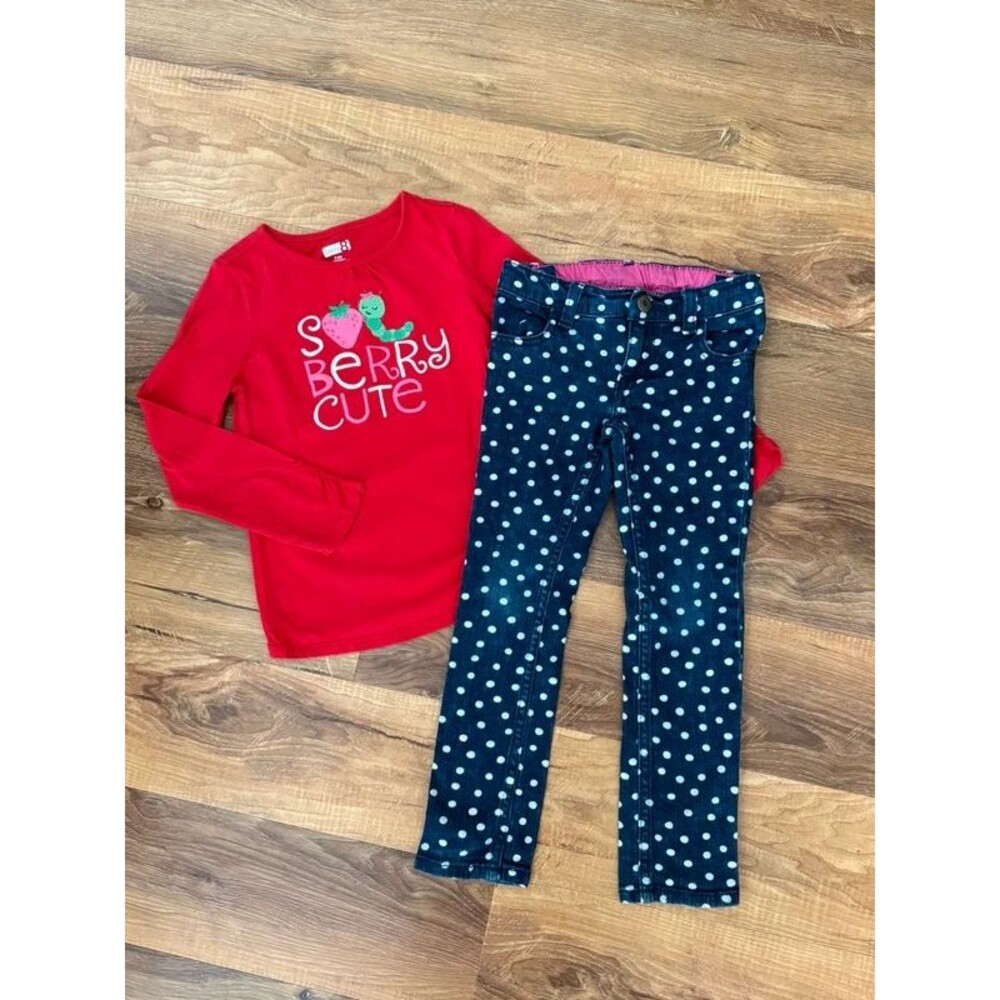 Girls Crazy 8 Berry Cute Outfit Set Jeans polka dot and shirt 5 years 5T